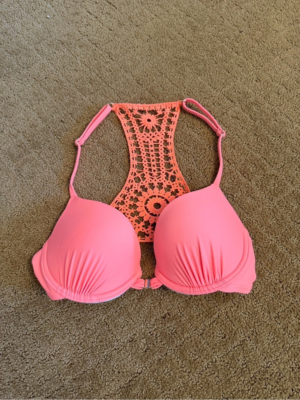 Xhilaration Coral Under Wire Lace Back Adjustable Bikini Top Women’s Medium